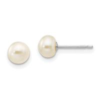 14k White Gold 5-6mm White Button FW Cultured Pearl Stud Post Earrings-XW50BW