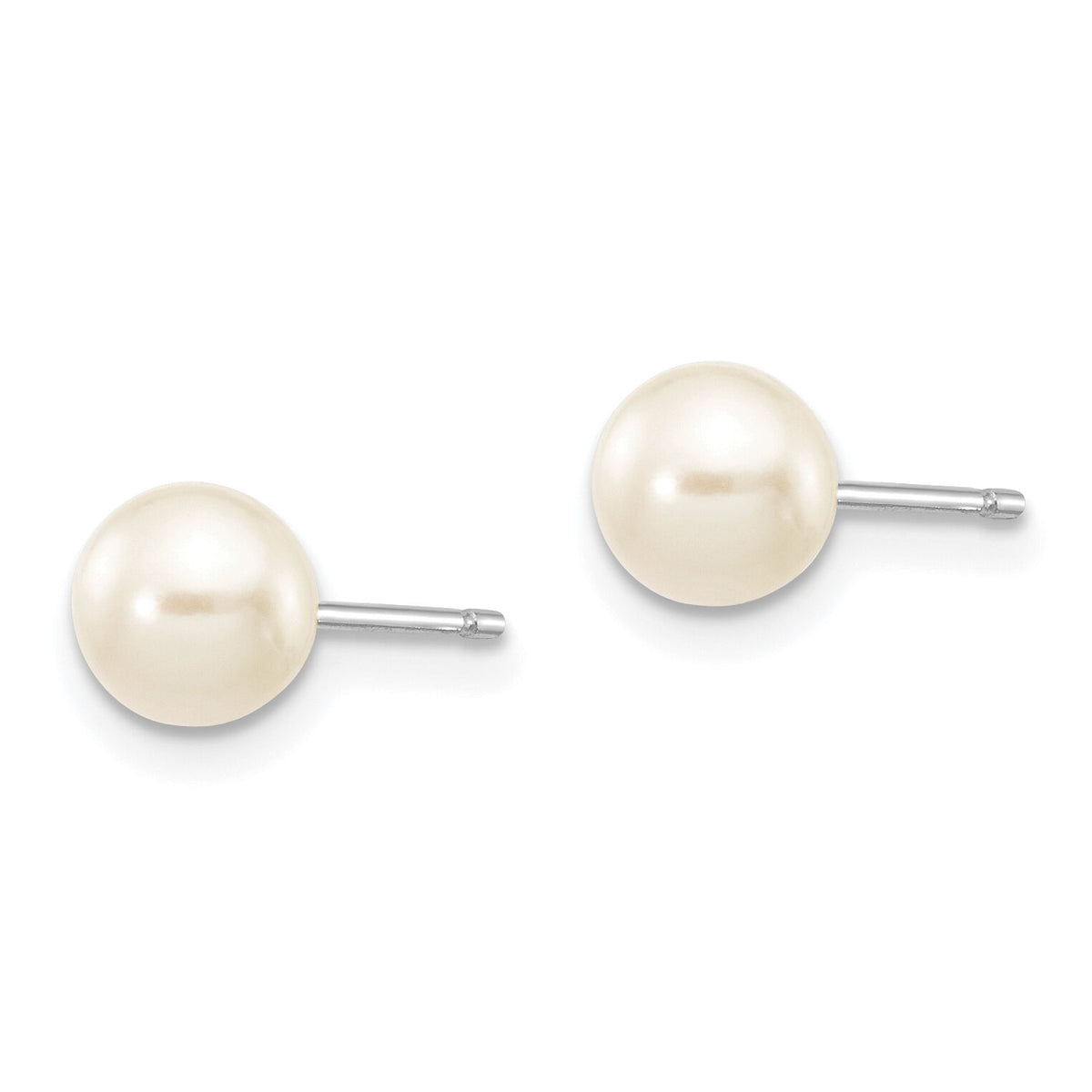 14k White Gold 5-6mm White Round FW Cultured Pearl Stud Post Earrings-XW50PW