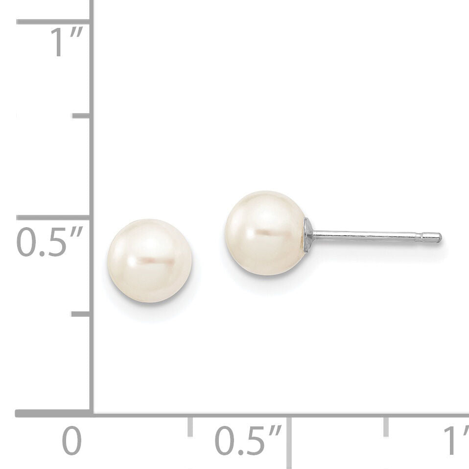 14k White Gold 5-6mm White Round FW Cultured Pearl Stud Post Earrings-XW50PW