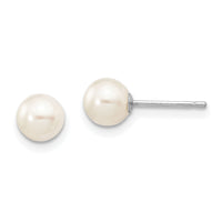 14k White Gold 5-6mm White Round FW Cultured Pearl Stud Post Earrings-XW50PW
