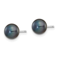 14k White Gold 6-7mm Black Button FW Cultured Pearl Stud Post Earrings-XW60BB
