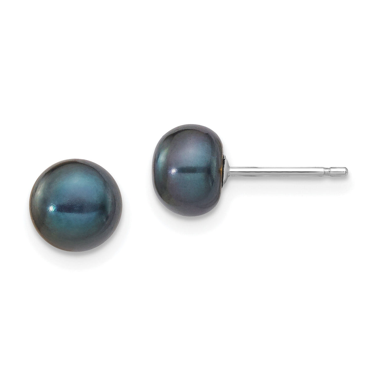 14k White Gold 6-7mm Black Button FW Cultured Pearl Stud Post Earrings-XW60BB