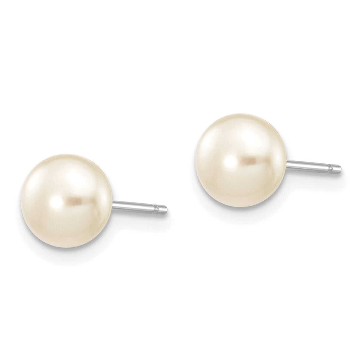 14k White Gold 6-7mm White Button FW Cultured Pearl Stud Post Earrings-XW60BW