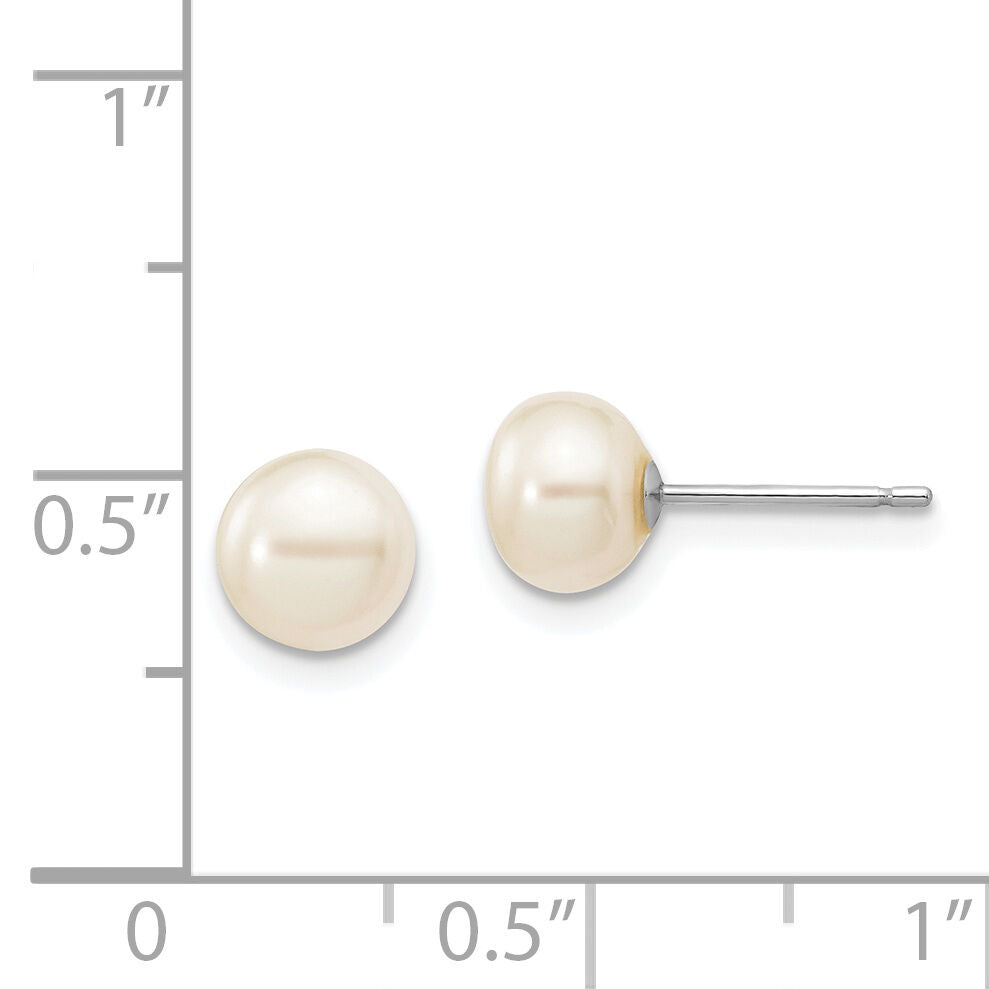 14k White Gold 6-7mm White Button FW Cultured Pearl Stud Post Earrings-XW60BW