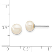 14k White Gold 6-7mm White Button FW Cultured Pearl Stud Post Earrings-XW60BW