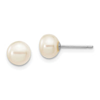 14k White Gold 6-7mm White Button FW Cultured Pearl Stud Post Earrings-XW60BW