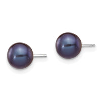14k White Gold 6-7mm Black Round FW Cultured Pearl Stud Post Earrings-XW60PB