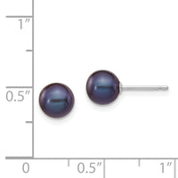 14k White Gold 6-7mm Black Round FW Cultured Pearl Stud Post Earrings-XW60PB