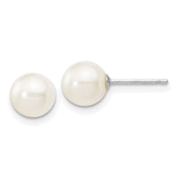 14k White Gold 6-7mm White Round FW Cultured Pearl Stud Post Earrings-XW60PW