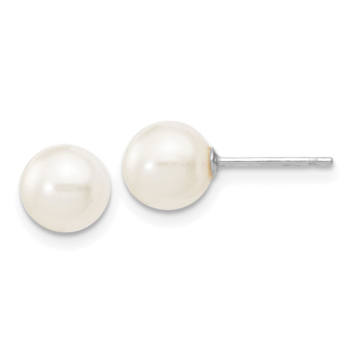 14k White Gold 6-7mm White Round FW Cultured Pearl Stud Post Earrings-XW60PW
