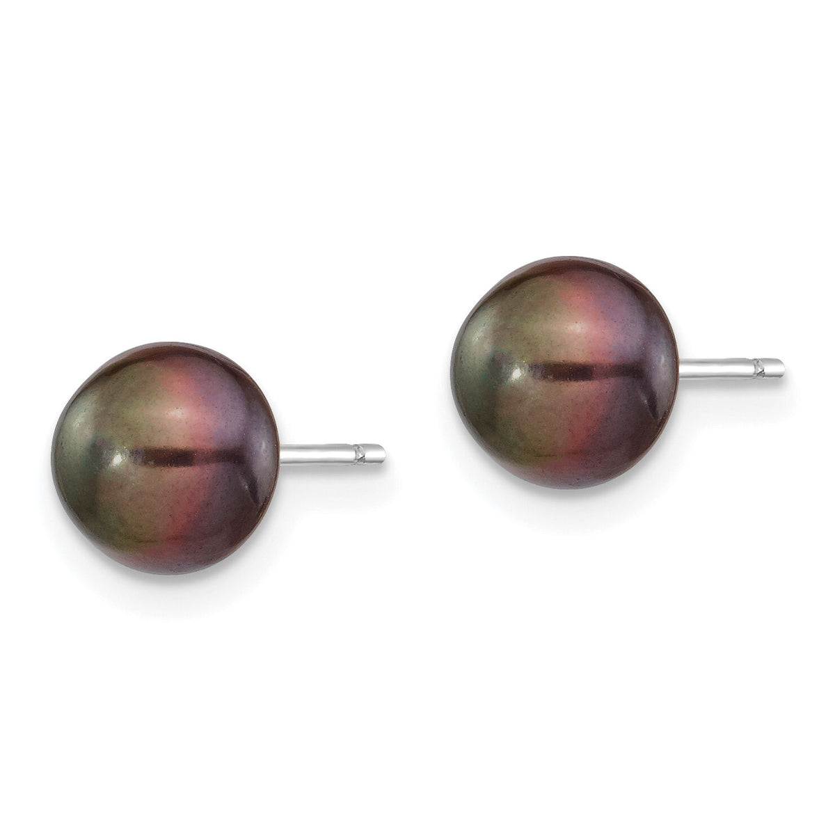 14k White Gold 7-8mm Black Button FW Cultured Pearl Stud Post Earrings-XW70BB