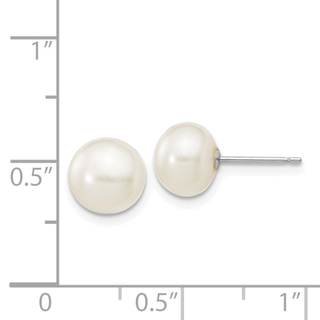 14k WG 7-8mm White Button FW Cultured Pearl Stud Post Earrings-XW70BW