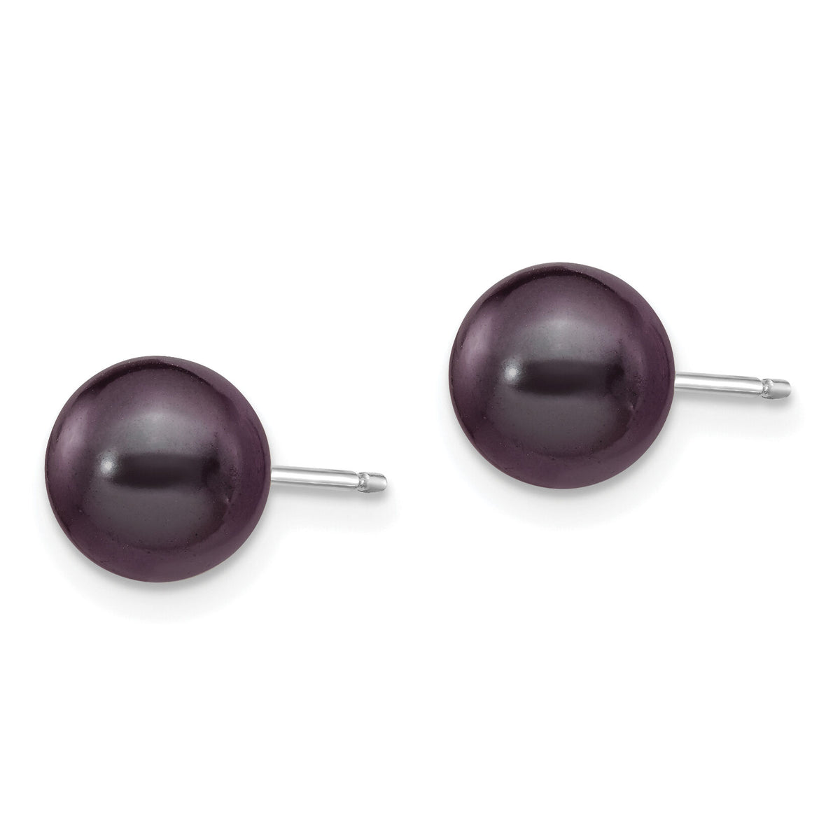 14k White Gold 7-8mm Black Round FW Cultured Pearl Stud Post Earrings-XW70PB