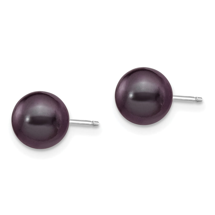 14k White Gold 7-8mm Black Round FW Cultured Pearl Stud Post Earrings-XW70PB
