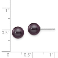 14k White Gold 7-8mm Black Round FW Cultured Pearl Stud Post Earrings-XW70PB