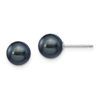 14k White Gold 7-8mm Black Round FW Cultured Pearl Stud Post Earrings-XW70PB