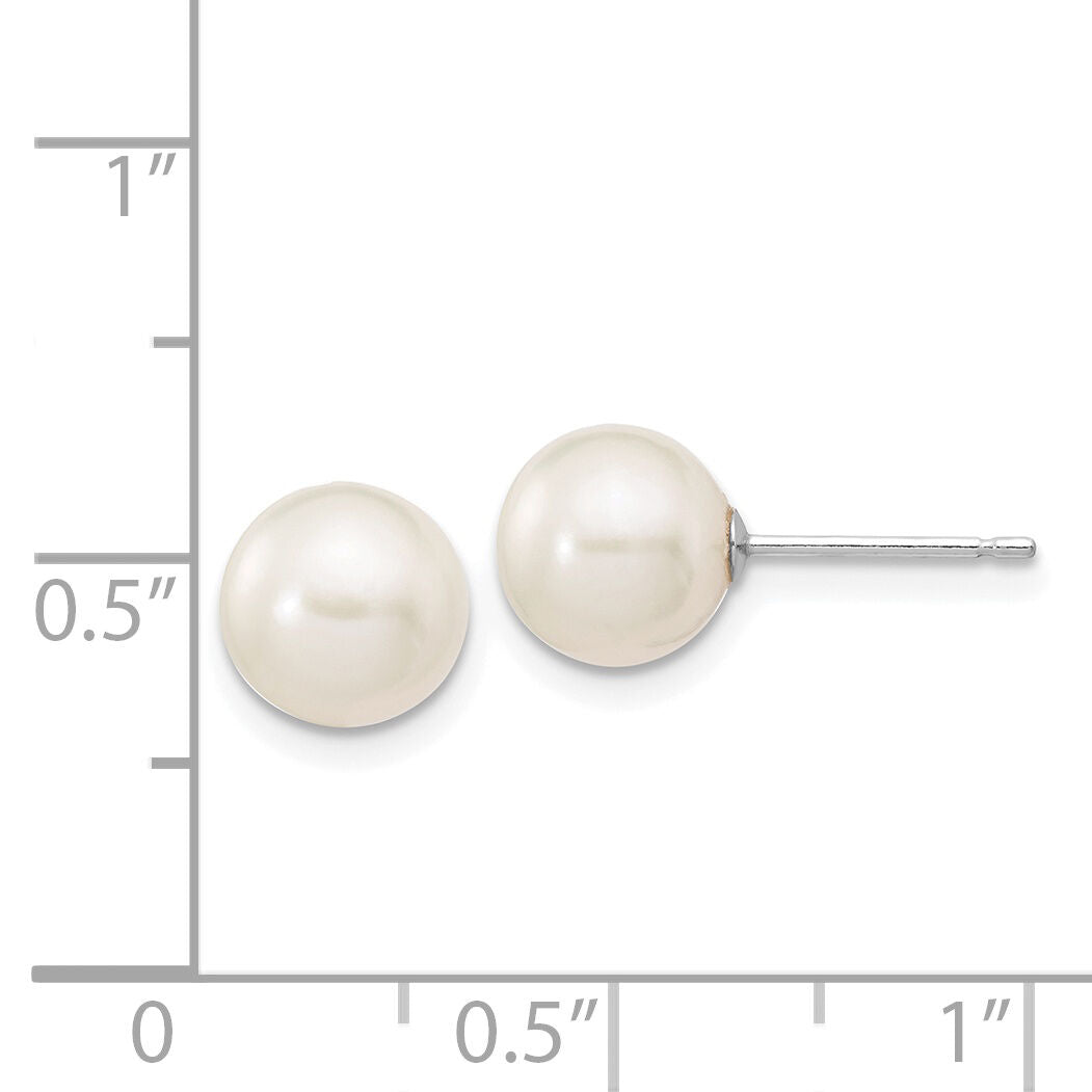 14k White Gold 7-8mm White Round FW Cultured Pearl Stud Post Earrings-XW70PW