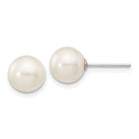 14k White Gold 7-8mm White Round FW Cultured Pearl Stud Post Earrings-XW70PW