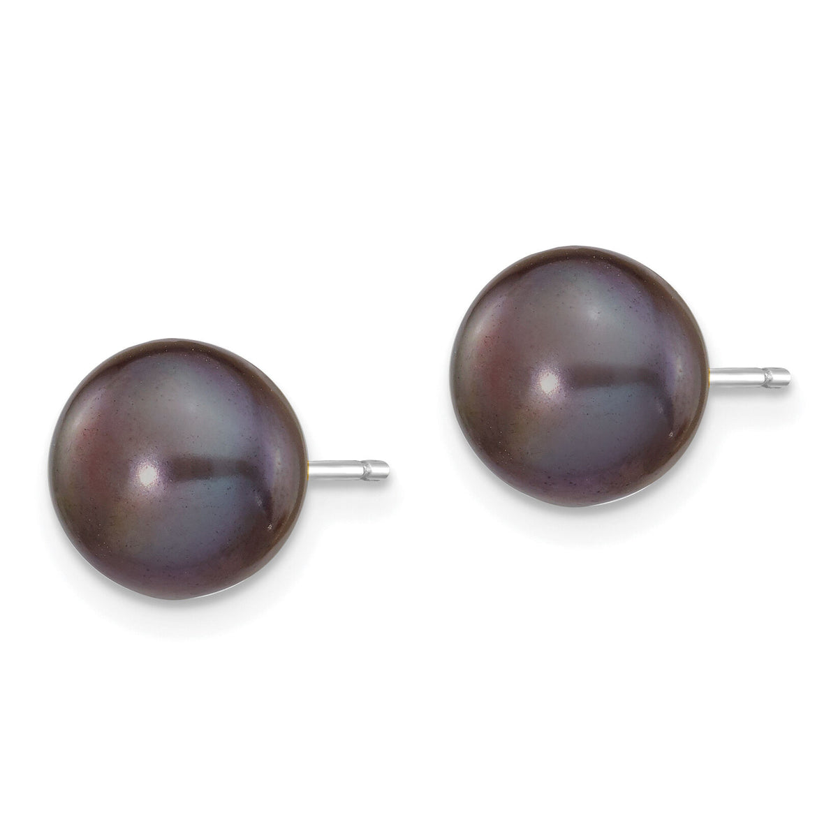 14k White Gold 8-9mm Black Button FW Cultured Pearl Stud Post Earrings-XW80BB