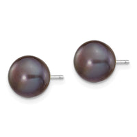14k White Gold 8-9mm Black Button FW Cultured Pearl Stud Post Earrings-XW80BB