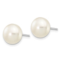 14k White Gold 8-9mm White Button FW Cultured Pearl Stud Post Earrings-XW80BW