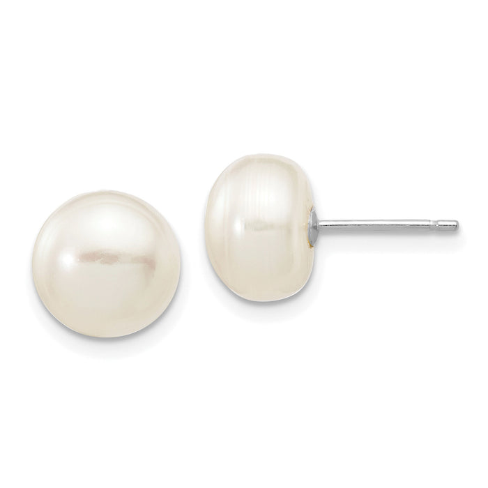 14k White Gold 8-9mm White Button FW Cultured Pearl Stud Post Earrings-XW80BW