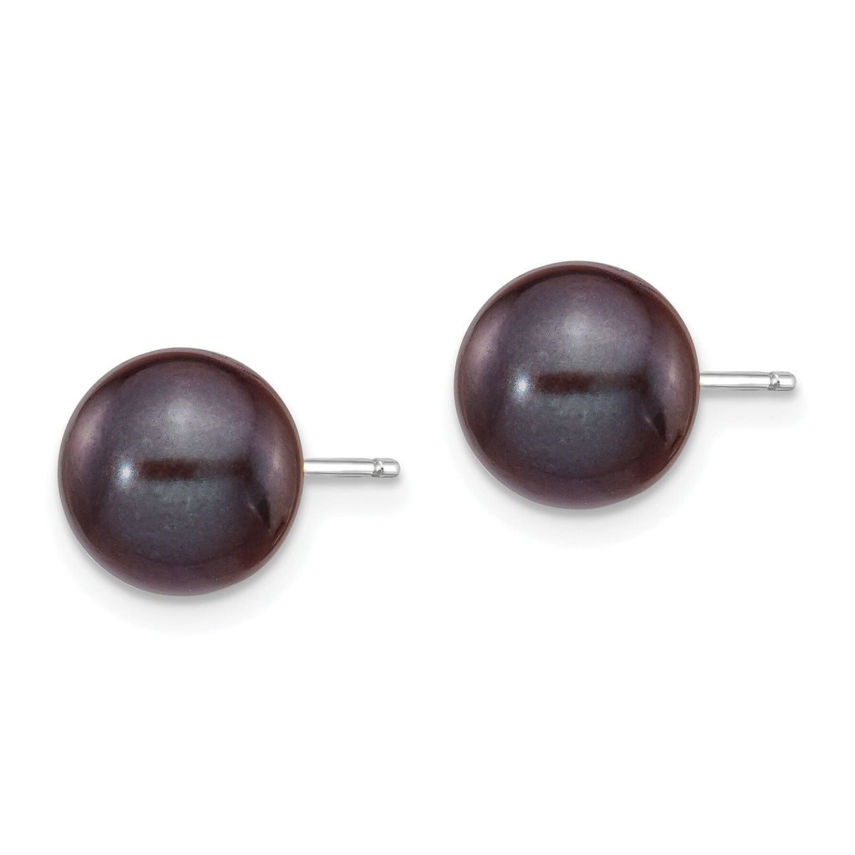14k White Gold 8-9mm Black Round FW Cultured Pearl Stud Post Earrings-XW80PB