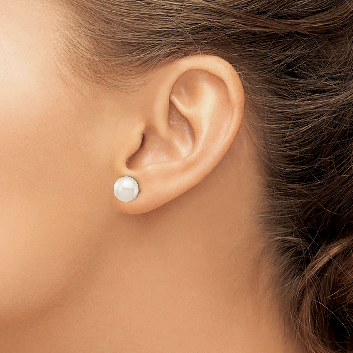14k White Gold 8-9mm White Round FW Cultured Pearl Stud Post Earrings-XW80PW