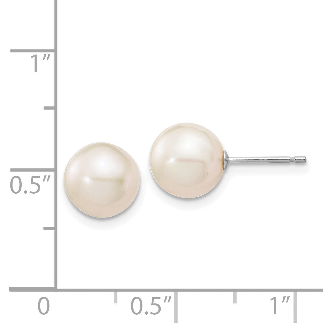 14k White Gold 8-9mm White Round FW Cultured Pearl Stud Post Earrings-XW80PW
