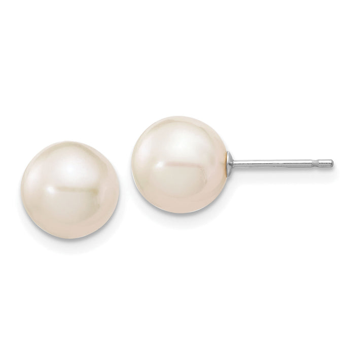 14k White Gold 8-9mm White Round FW Cultured Pearl Stud Post Earrings-XW80PW