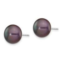 14k White Gold 9-10mm Black Button FW Cultured Pearl Stud Post Earrings-XW90BB
