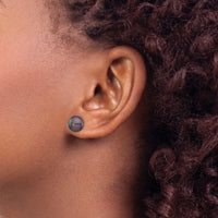 14k White Gold 9-10mm Black Button FW Cultured Pearl Stud Post Earrings-XW90BB
