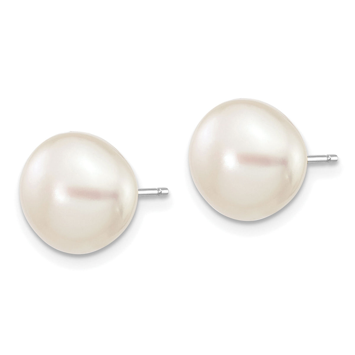 14k White Gold 9-10mm White Button FW Cultured Pearl Stud Post Earrings-XW90BW