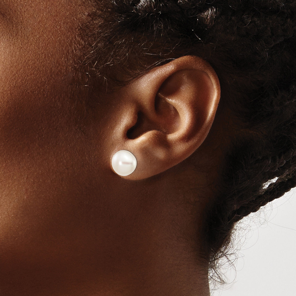 14k White Gold 9-10mm White Button FW Cultured Pearl Stud Post Earrings-XW90BW