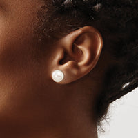 14k White Gold 9-10mm White Button FW Cultured Pearl Stud Post Earrings-XW90BW