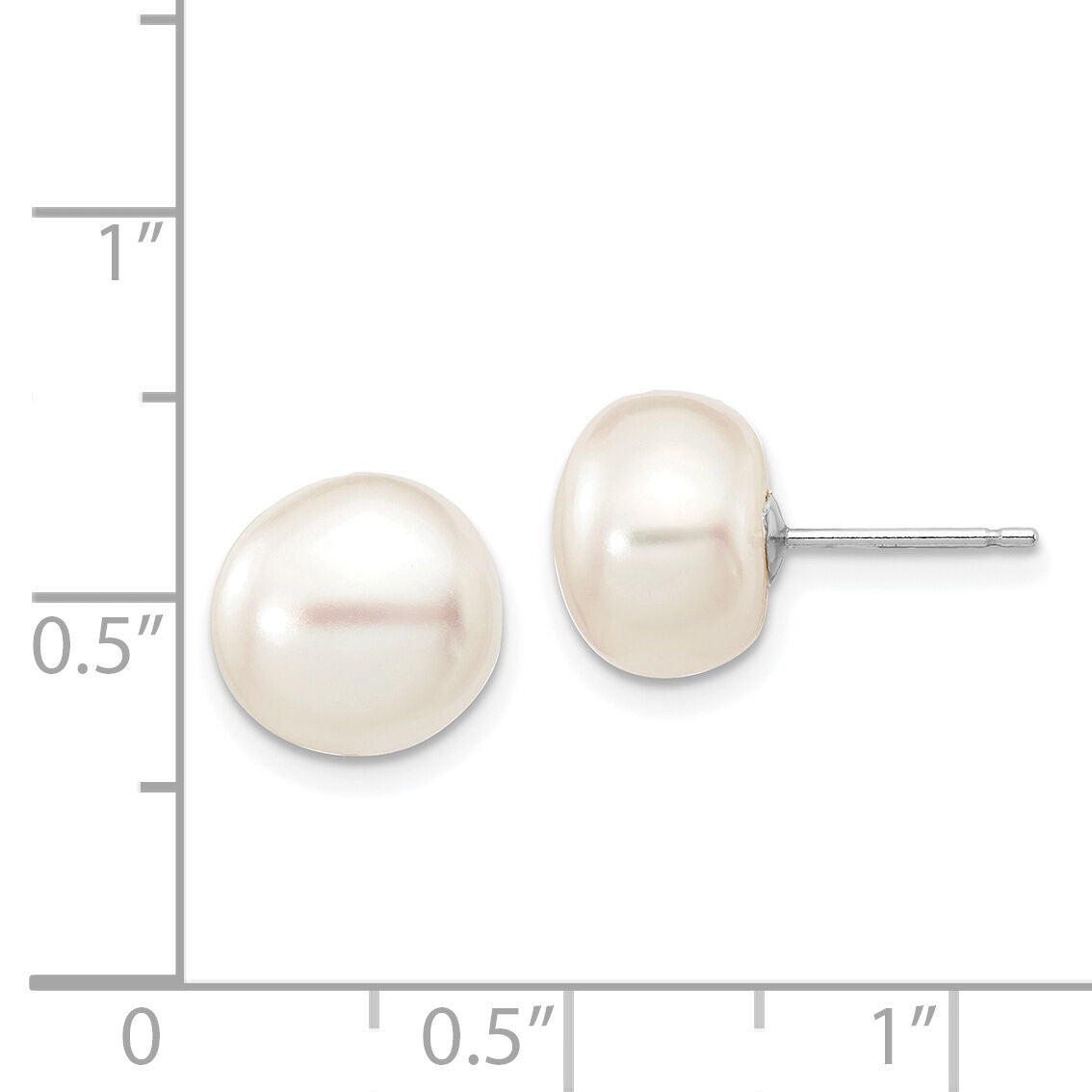 14k White Gold 9-10mm White Button FW Cultured Pearl Stud Post Earrings-XW90BW