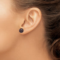 14k White Gold 9-10mm Black Round FW Cultured Pearl Stud Post Earrings-XW90PB