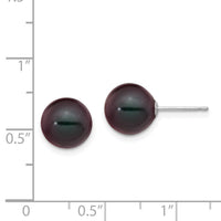 14k White Gold 9-10mm Black Round FW Cultured Pearl Stud Post Earrings-XW90PB