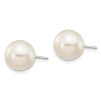 14k White Gold 9-10mm White Round FW Cultured Pearl Stud Post Earrings-XW90PW