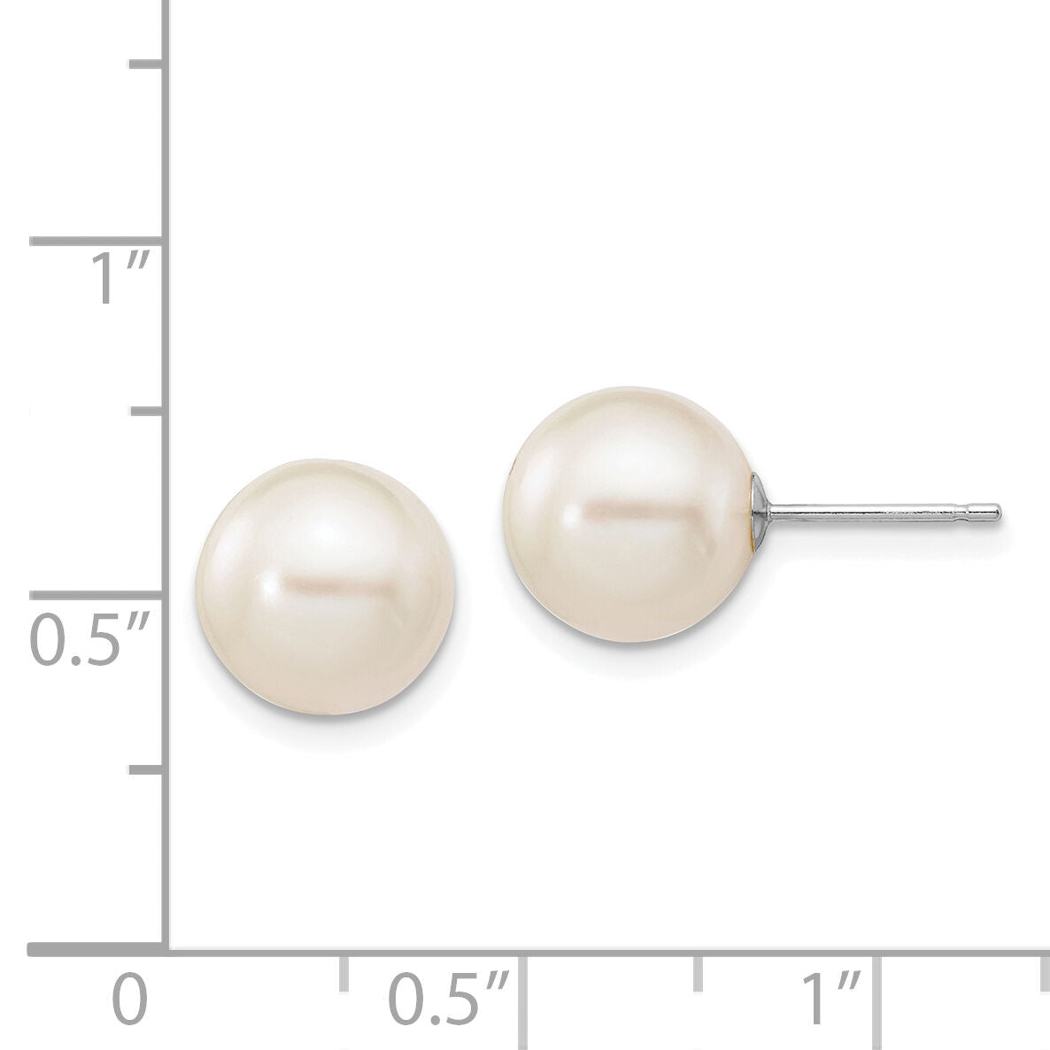 14k White Gold 9-10mm White Round FW Cultured Pearl Stud Post Earrings-XW90PW