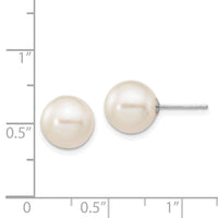 14k White Gold 9-10mm White Round FW Cultured Pearl Stud Post Earrings-XW90PW