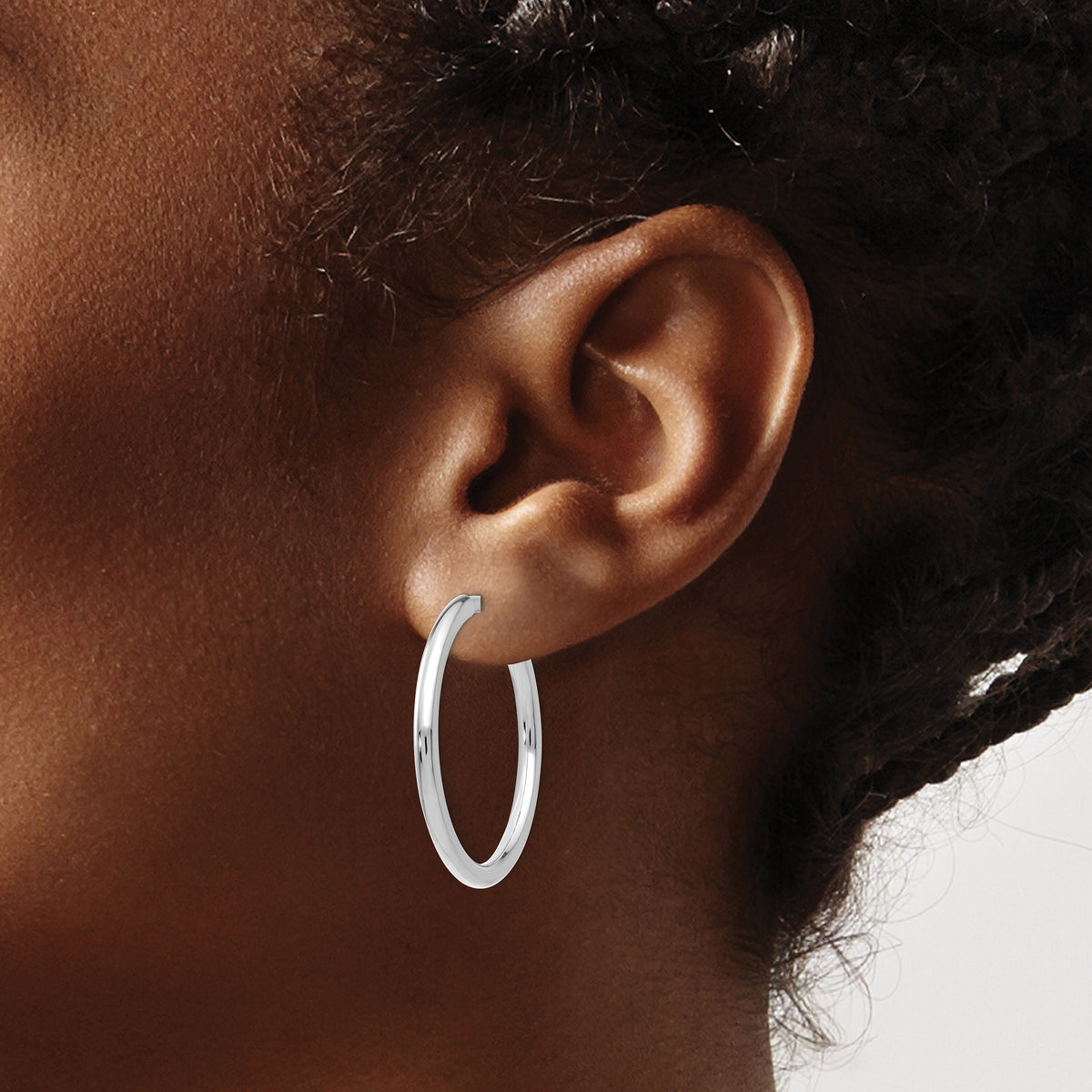 14k White Gold Non-pierced Earring Hoops Earrings-XWE136