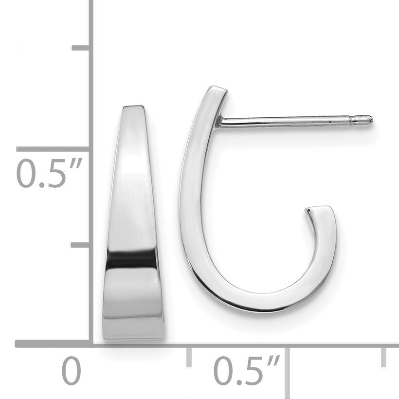 14k White Gold Polished J-Hoop Post Earrings-XWE198