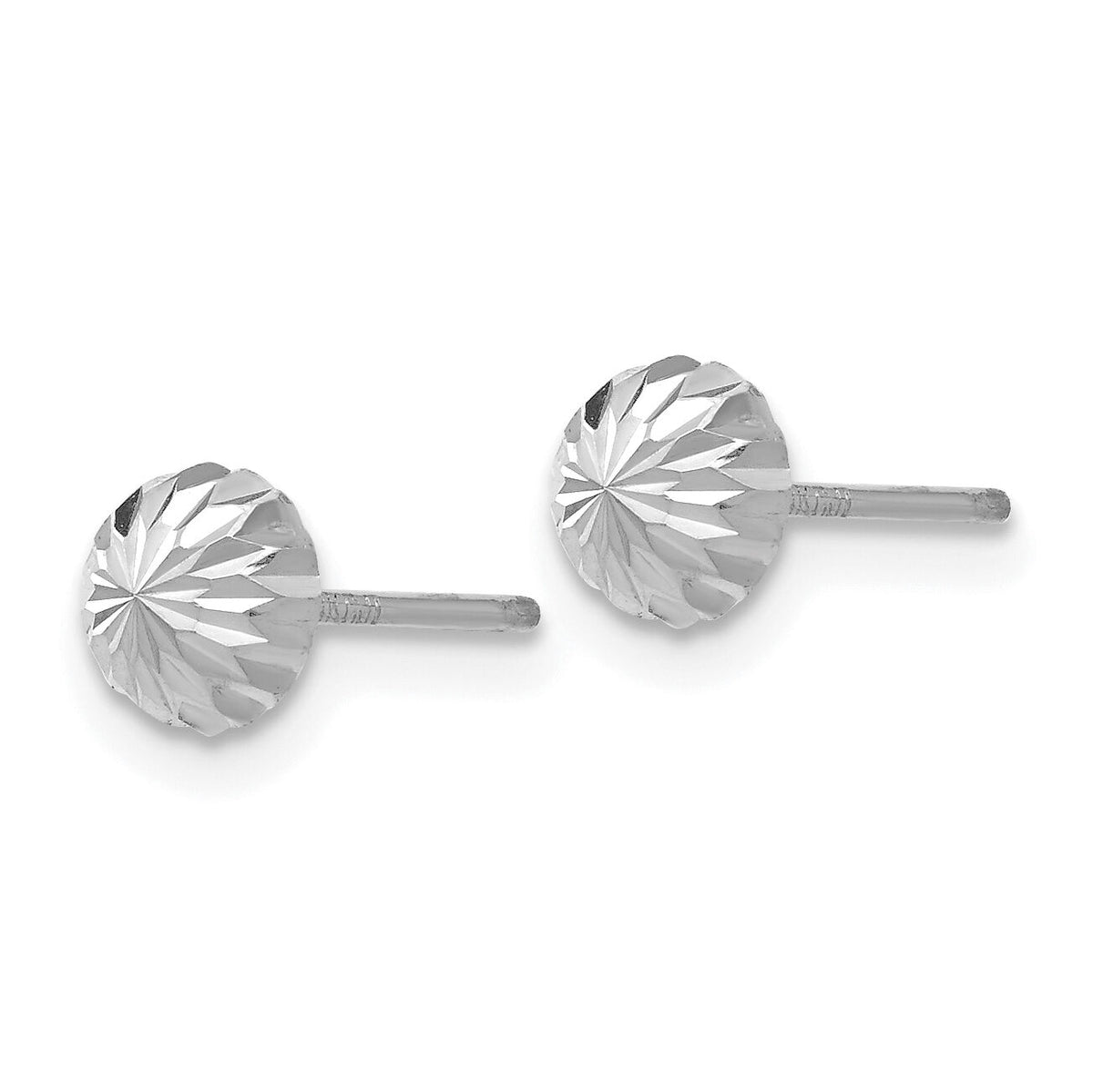 14k White Gold Polished & Diamond-Cut Half Ball Post Earrings-XWE206