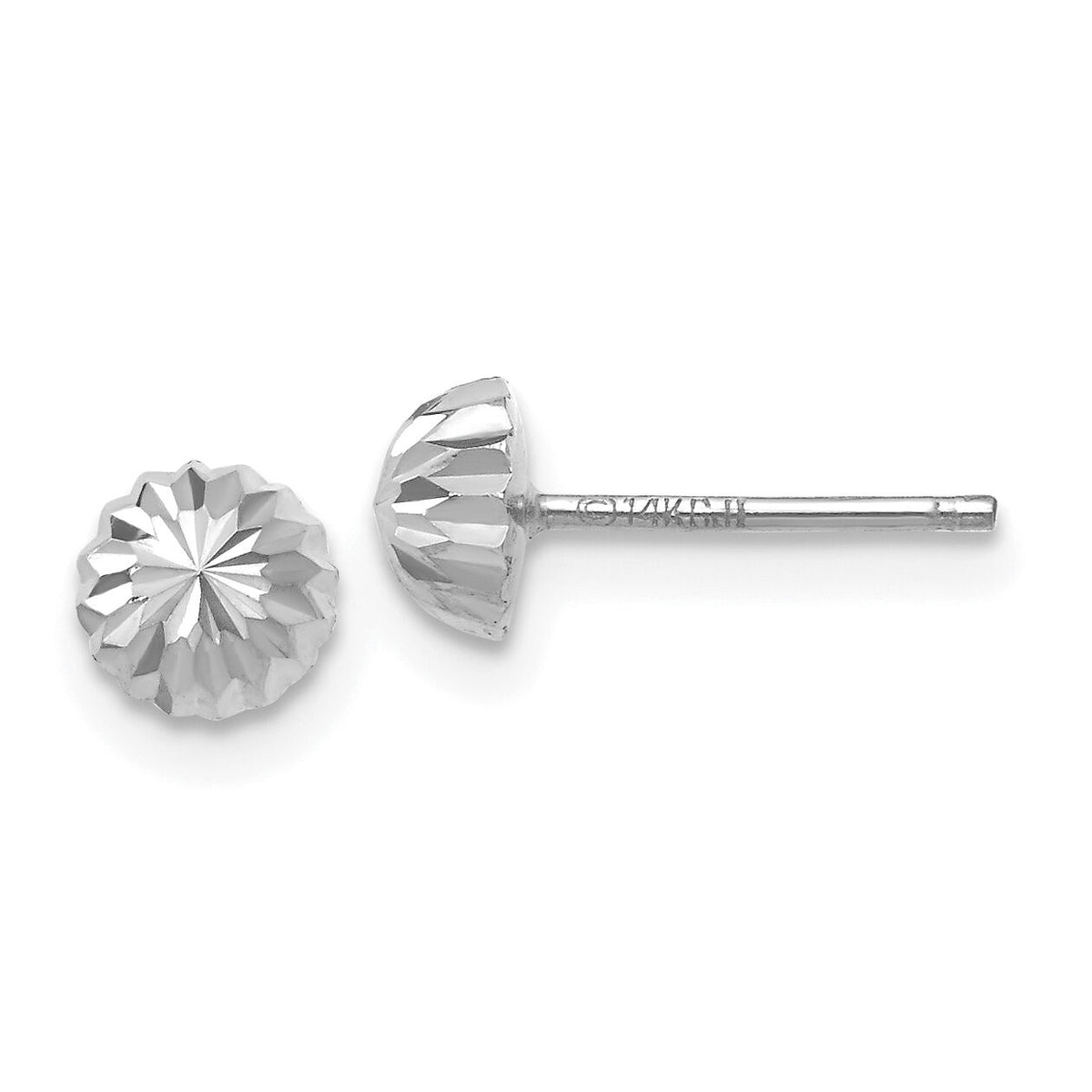 14k White Gold Polished & Diamond-Cut Half Ball Post Earrings-XWE206