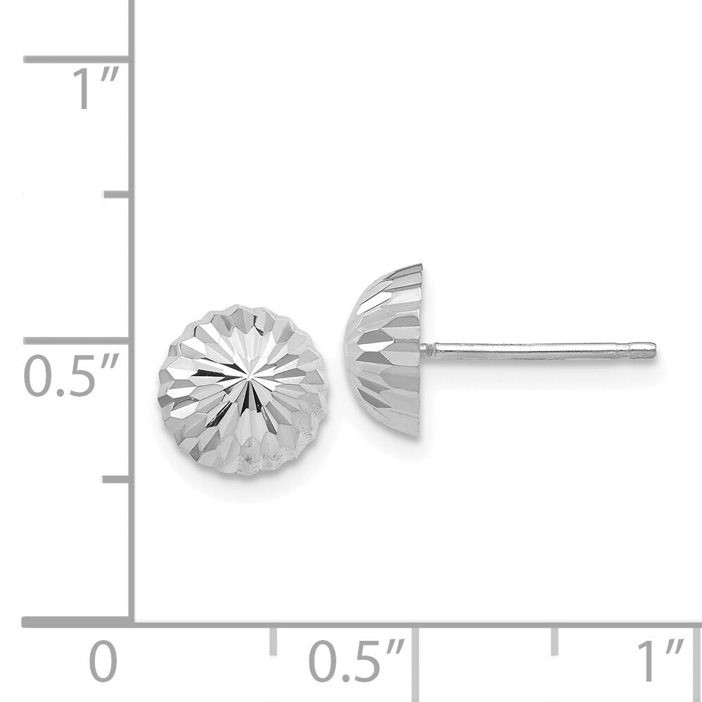 14k White Gold Polished & Diamond-Cut Half Ball Post Earrings-XWE207