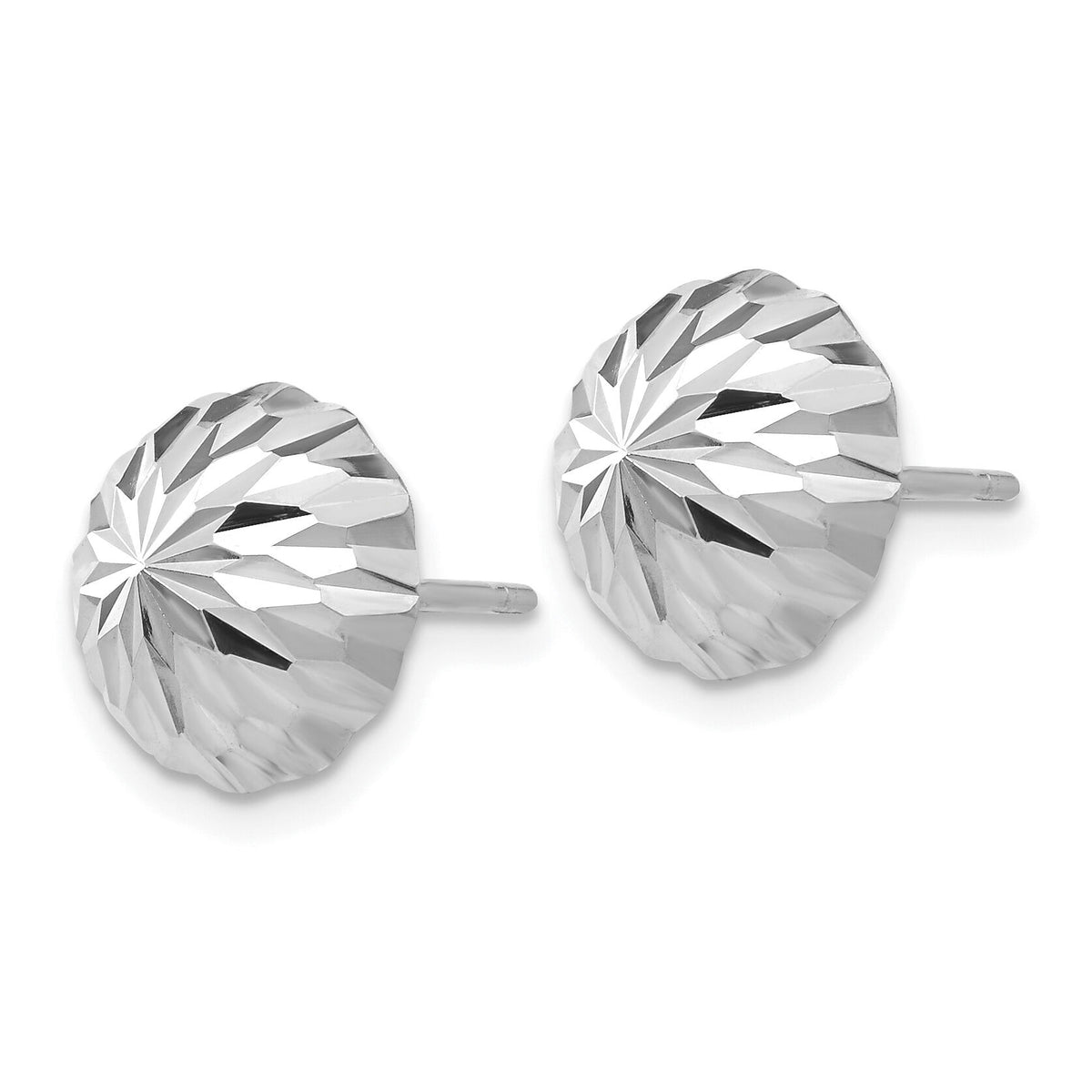 14k White Gold Polished & Diamond-Cut Half Ball Post Earrings-XWE208