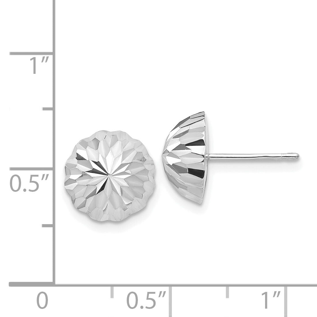14k White Gold Polished & Diamond-Cut Half Ball Post Earrings-XWE208
