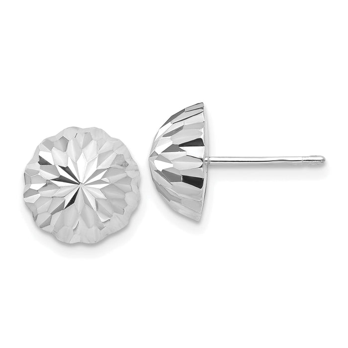 14k White Gold Polished & Diamond-Cut Half Ball Post Earrings-XWE208