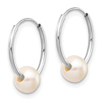 14k White Gold 5-6mm White Freshwater Cultured Pearl Endless Hoop Earrings-XWF590EW